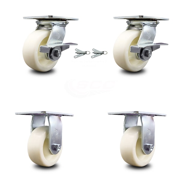 5 Inch Nylon Caster Brakes/Swivel Locks and 2 Rigid, 2PK